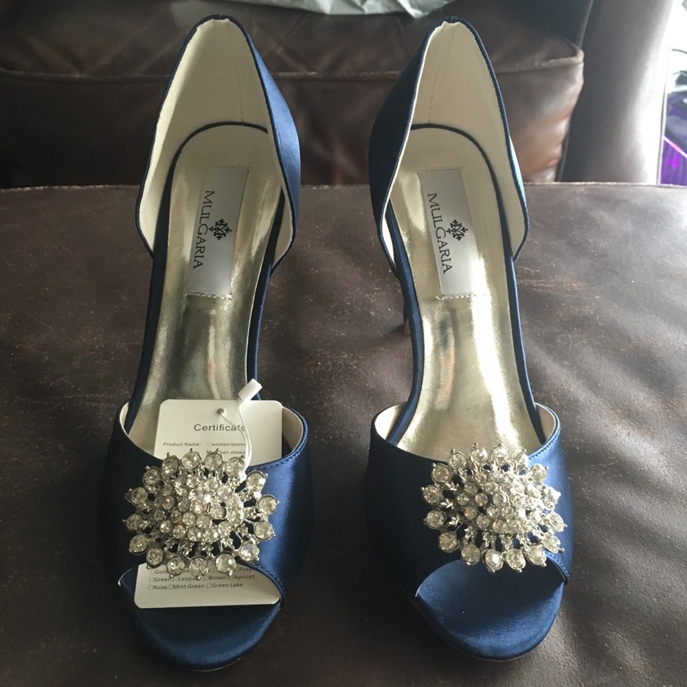 Navy blue, jeweled, heels